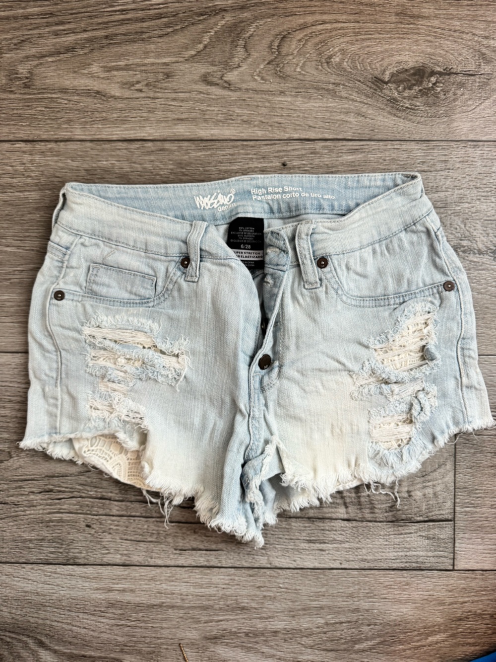 Mossimo Supply Co. Light Blue Distressed Denim Shorts with Lace Trim